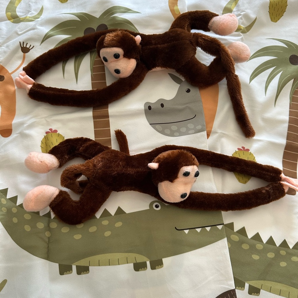 (1) set of nursery jingle curtains with Plush Monkey tie backs